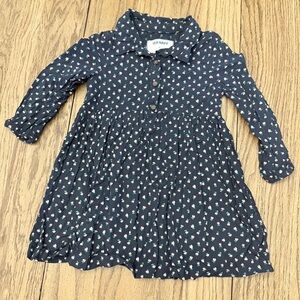 EUC Old Navy long Sleeve Collared Floral Navy Kids Dress Sz 2T BI